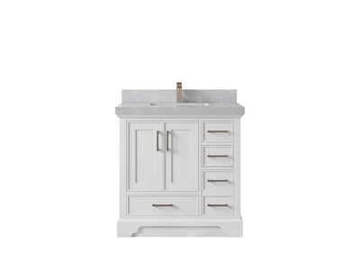Charlotte 36 in. W x 22 in. D Center Sink Bathroom Vanity in White with 2 in Pearl Light Gray Quartz Countertop