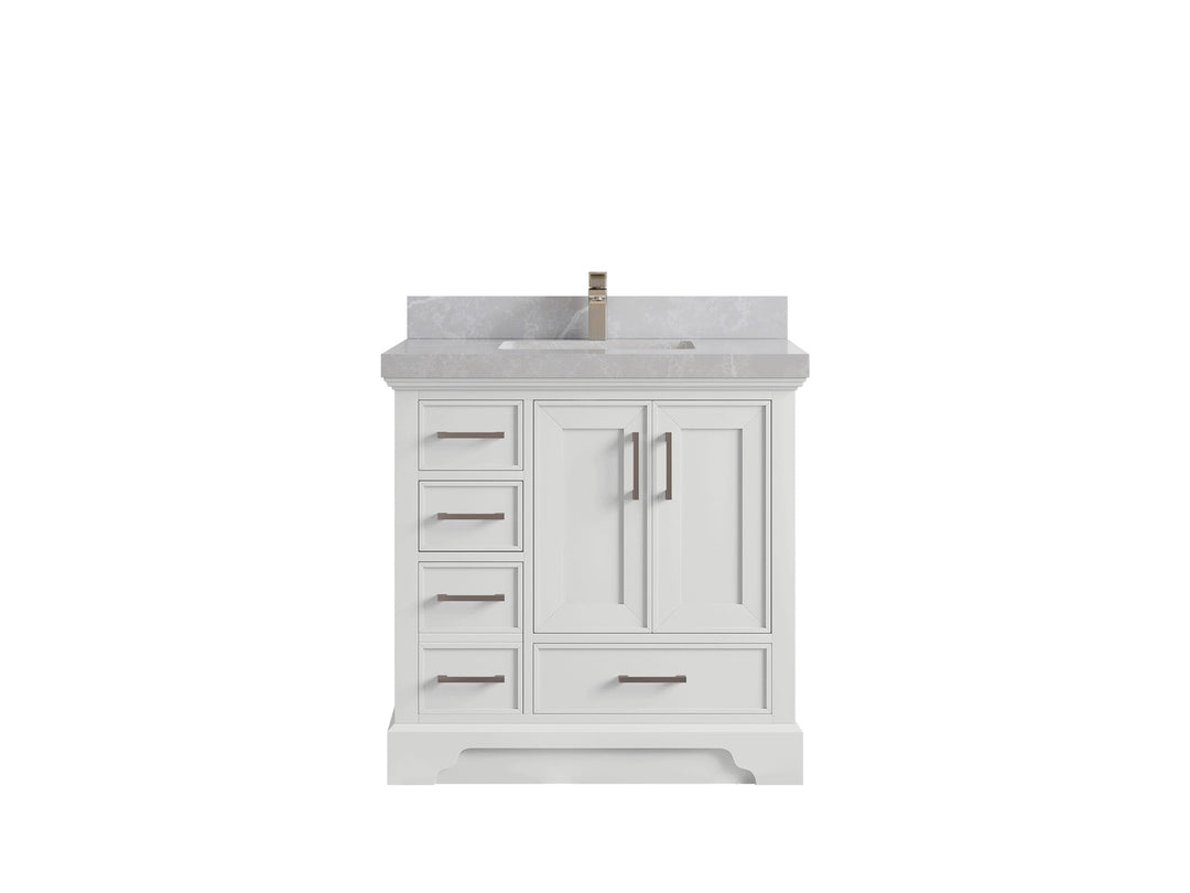 Charlotte 36 in. W x 22 in. D Center Sink Bathroom Vanity in White with 2 in Pearl Light Gray Quartz Countertop