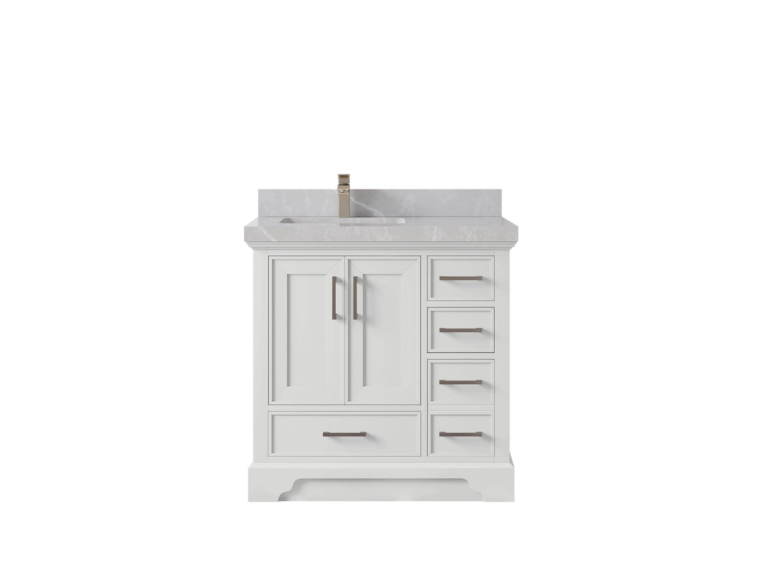 Charlotte 36 in. W x 22 in. D Left Offset Sink Bathroom Vanity in White with 2 in Pearl Light Gray Quartz Countertop
