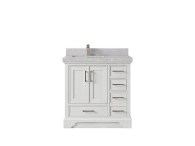 Charlotte 36 in. W x 22 in. D Left Offset Sink Bathroom Vanity in White with 2 in Pearl Light Gray Quartz Countertop