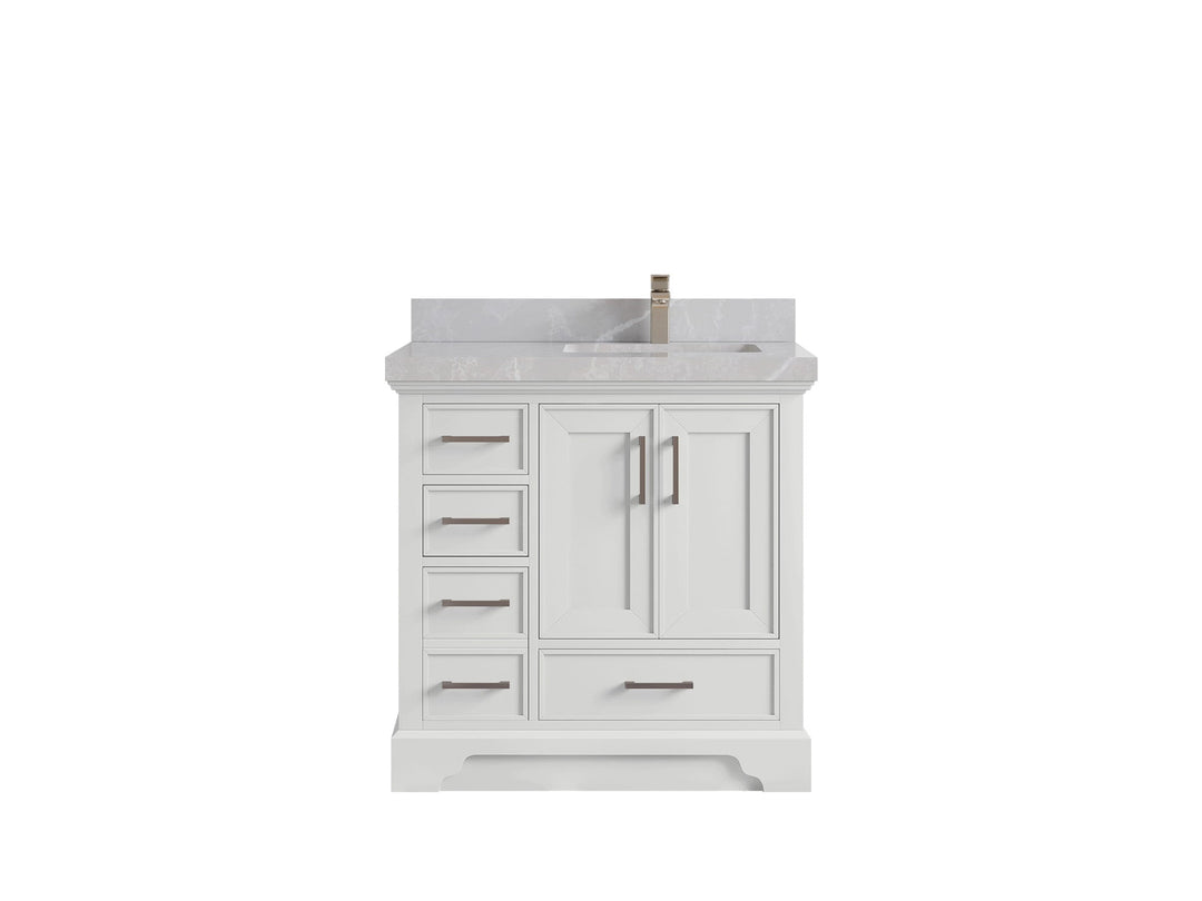 Charlotte 36 in. W x 22 in. D Right Offset Sink Bathroom Vanity in White with 2 in Pearl Light Gray Quartz Countertop