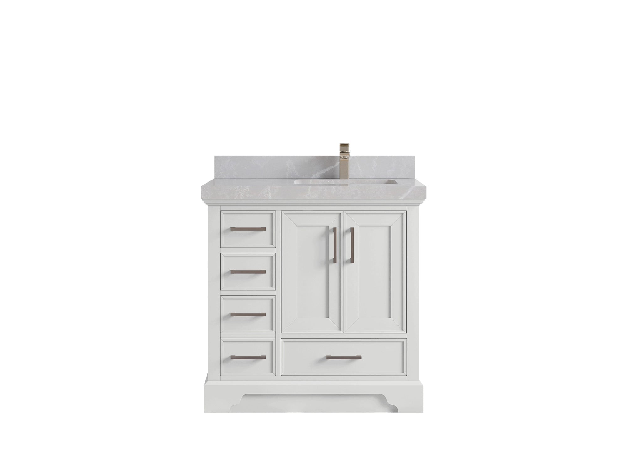 Charlotte 36 in. W x 22 in. D Right Offset Sink Bathroom Vanity in White with 2 in Pearl Light Gray Quartz Countertop