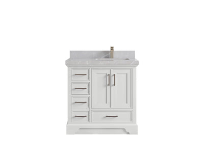 Charlotte 36 in. W x 22 in. D Right Offset Sink Bathroom Vanity in White with 2 in Pearl Light Gray Quartz Countertop