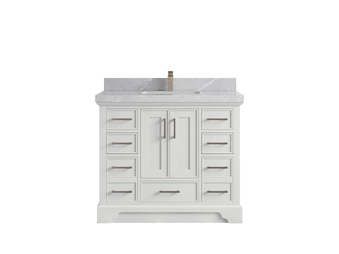 Charlotte 42 in. W x 22 in. D Single Sink Bathroom Vanity in White with 2 in Pearl Light Gray Quartz Countertop