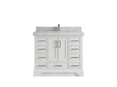 Charlotte 42 in. W x 22 in. D Single Sink Bathroom Vanity in White with 2 in Pearl Light Gray Quartz Countertop