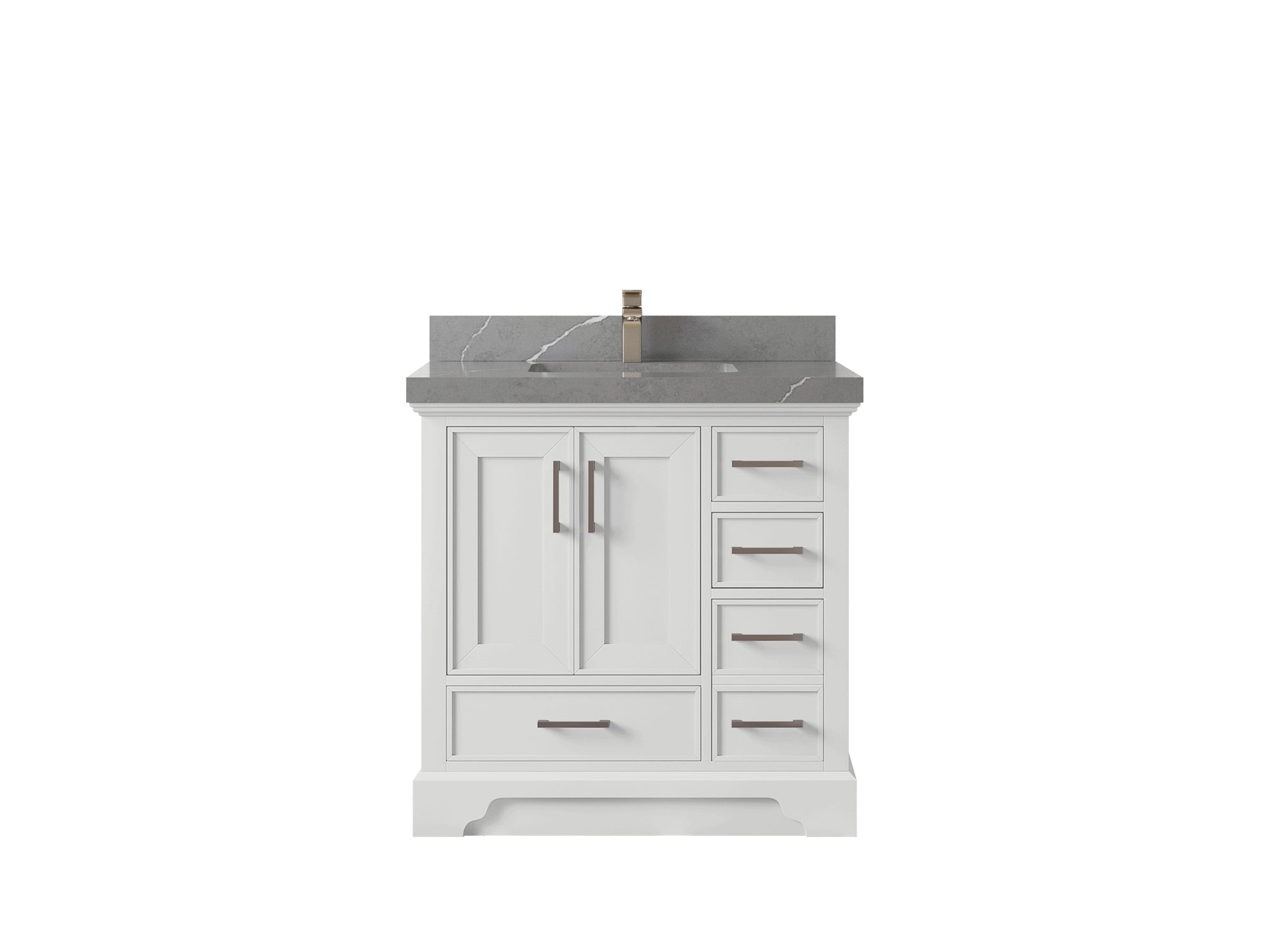 Charlotte 36 in. W x 22 in. D Center Sink Bathroom Vanity in White with 2 in Piatra Gray Quartz Countertop