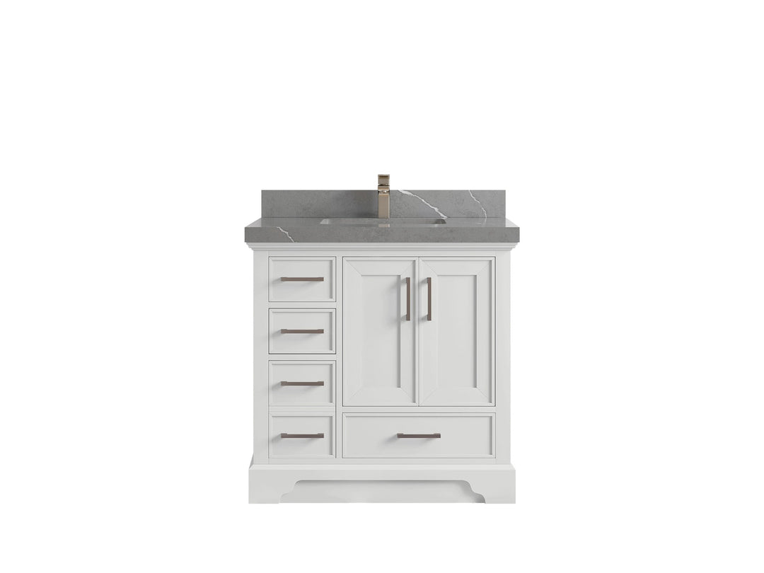 Charlotte 36 in. W x 22 in. D Center Sink Bathroom Vanity in White with 2 in Piatra Gray Quartz Countertop