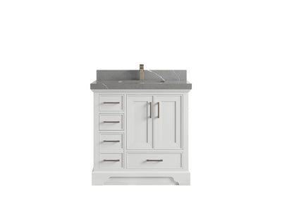 Charlotte 36 in. W x 22 in. D Center Sink Bathroom Vanity in White with 2 in Piatra Gray Quartz Countertop