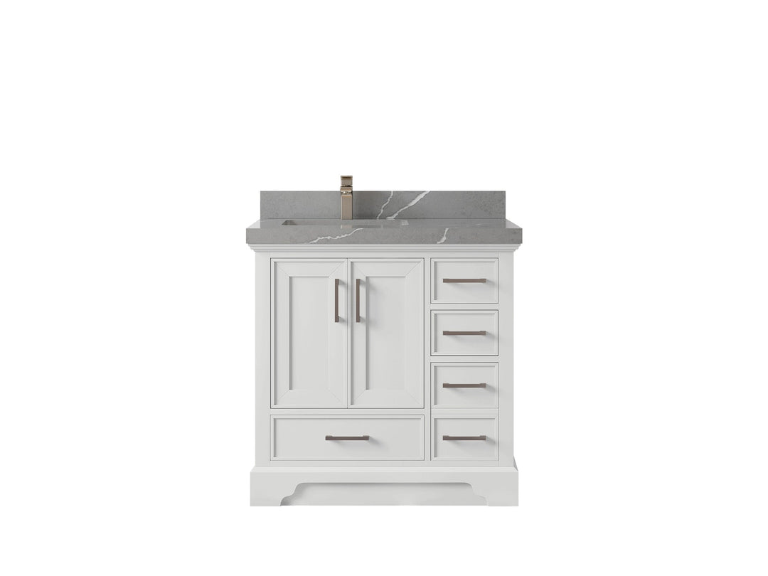 Charlotte 36 in. W x 22 in. D Left Offset Sink Bathroom Vanity in White with 2 in Piatra Gray Quartz Countertop