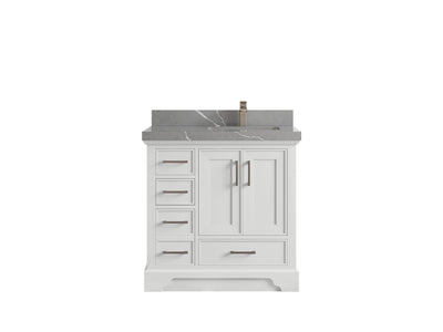 Charlotte 36 in. W x 22 in. D Right Offset Sink Bathroom Vanity in White with 2 in Piatra Gray Quartz Countertop