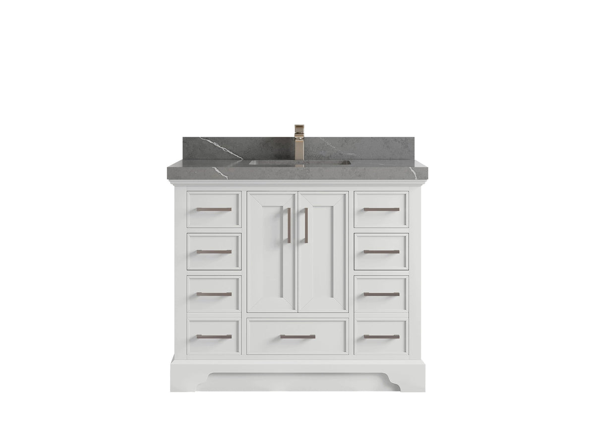Charlotte 42 in. W x 22 in. D Single Sink Bathroom Vanity in White with 2 in Piatra Gray Quartz Countertop