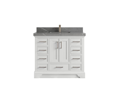Charlotte 42 in. W x 22 in. D Single Sink Bathroom Vanity in White with 2 in Piatra Gray Quartz Countertop