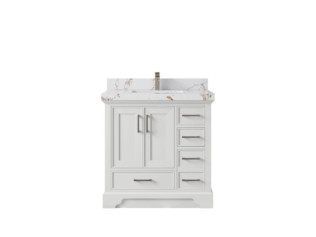 Charlotte 36 in. W x 22 in. D Center Sink Bathroom Vanity in White with 2 in Viola Brown Quartz Countertop