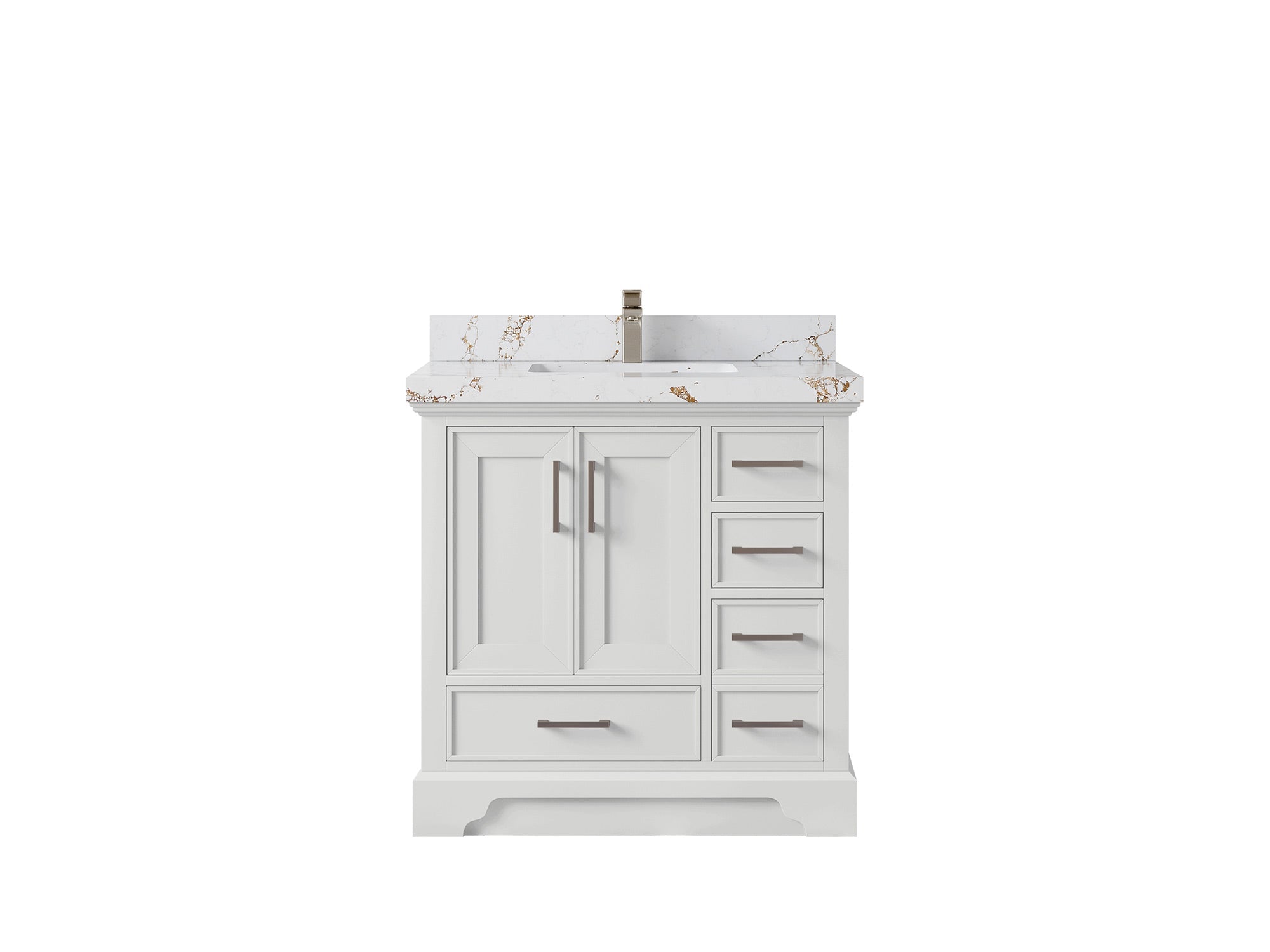 Charlotte 36 in. W x 22 in. D Center Sink Bathroom Vanity in White with 2 in Viola Brown Quartz Countertop