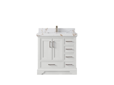 Charlotte 36 in. W x 22 in. D Center Sink Bathroom Vanity in White with 2 in Viola Brown Quartz Countertop