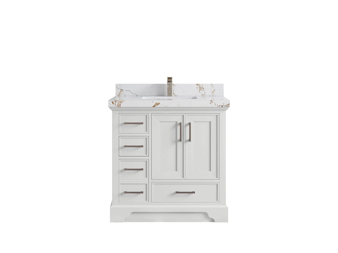 Charlotte 36 in. W x 22 in. D Center Sink Bathroom Vanity in White with 2 in Viola Brown Quartz Countertop