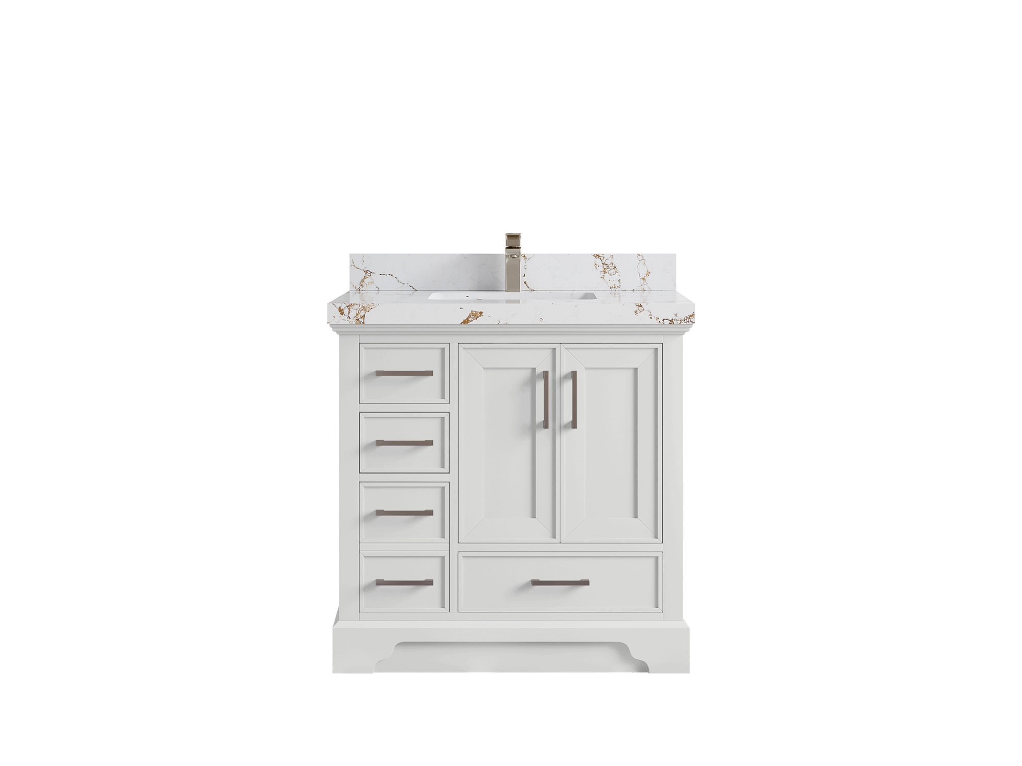 Charlotte 36 in. W x 22 in. D Center Sink Bathroom Vanity in White with 2 in Viola Brown Quartz Countertop
