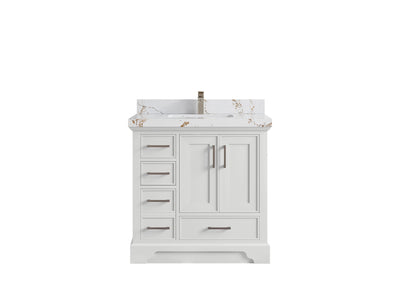 Charlotte 36 in. W x 22 in. D Center Sink Bathroom Vanity in White with 2 in Viola Brown Quartz Countertop