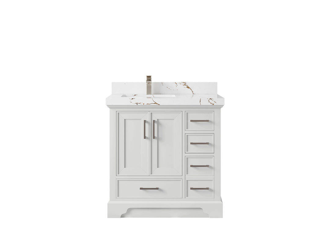 Charlotte 36 in. W x 22 in. D Left Offset Sink Bathroom Vanity in White with 2 in Viola Brown Quartz Countertop