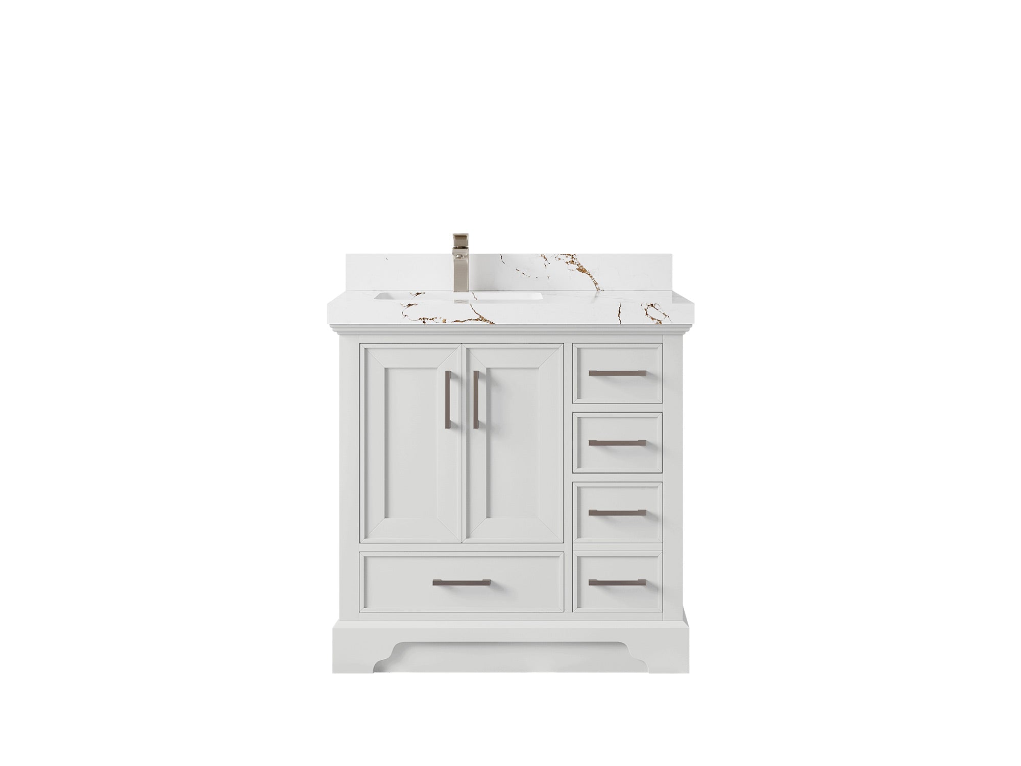 Charlotte 36 in. W x 22 in. D Left Offset Sink Bathroom Vanity in White with 2 in Viola Brown Quartz Countertop