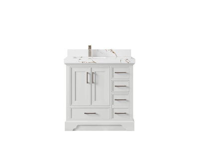 Charlotte 36 in. W x 22 in. D Left Offset Sink Bathroom Vanity in White with 2 in Viola Brown Quartz Countertop