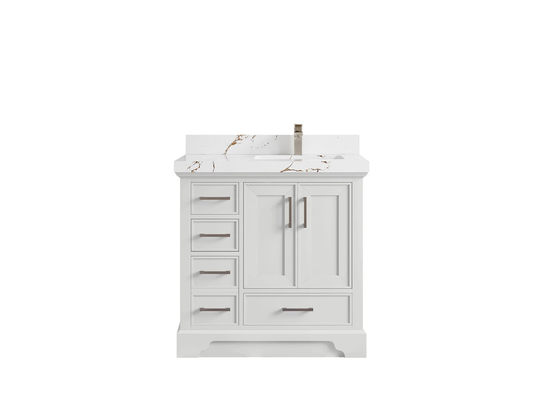 Charlotte 36 in. W x 22 in. D Right Offset Sink Bathroom Vanity in White with 2 in Viola Brown Quartz Countertop
