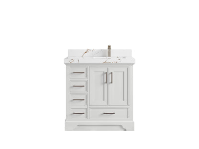 Charlotte 36 in. W x 22 in. D Right Offset Sink Bathroom Vanity in White with 2 in Viola Brown Quartz Countertop