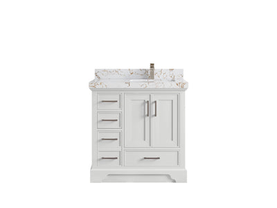 Charlotte 36 in. W x 22 in. D Right Offset Sink Bathroom Vanity in White with 2 in Viola Gold Quartz Countertop