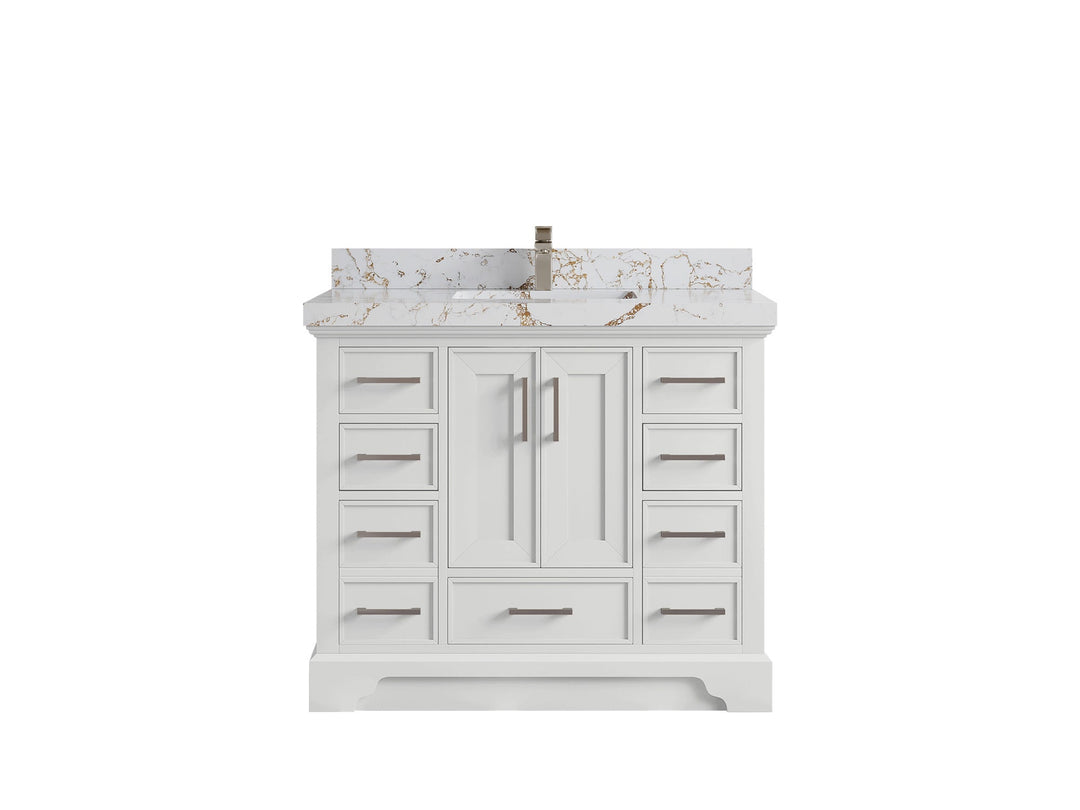 Charlotte 42 in. W x 22 in. D Single Sink Bathroom Vanity in White with 2 in Viola Gold Quartz Countertop