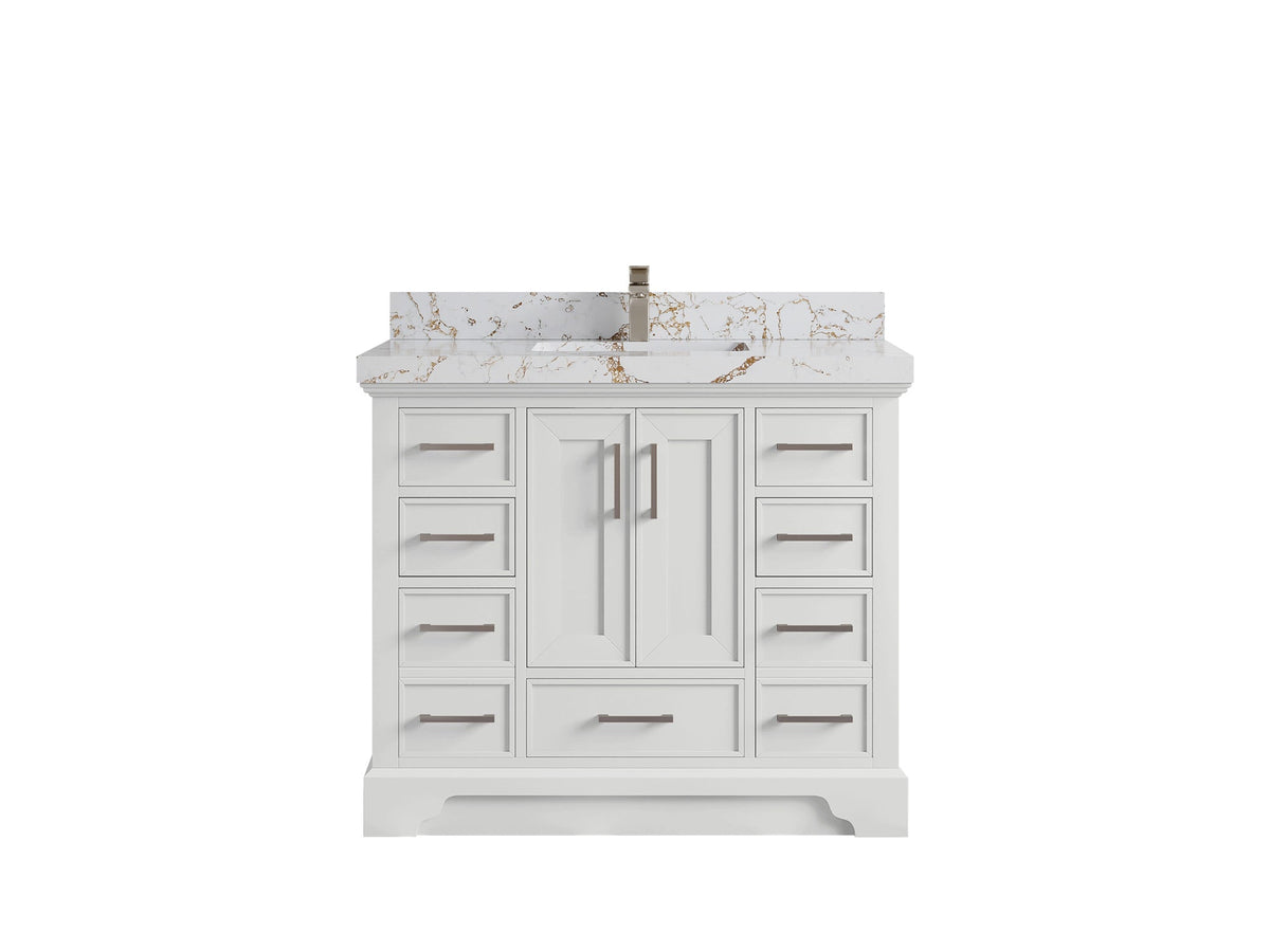 Charlotte 42 in. W x 22 in. D Single Sink Bathroom Vanity in White with 2 in Viola Gold Quartz Countertop