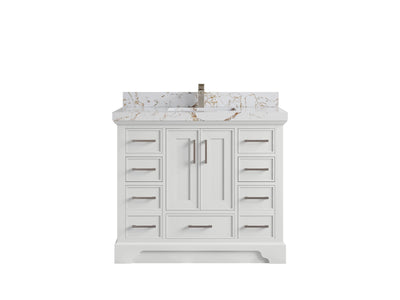 Charlotte 42 in. W x 22 in. D Single Sink Bathroom Vanity in White with 2 in Viola Gold Quartz Countertop
