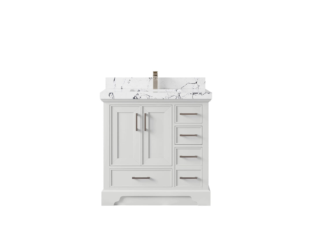 Charlotte 36 in. W x 22 in. D Center Sink Bathroom Vanity in White with 2 in Viola Night Quartz Countertop