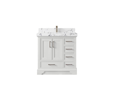 Charlotte 36 in. W x 22 in. D Center Sink Bathroom Vanity in White with 2 in Viola Night Quartz Countertop