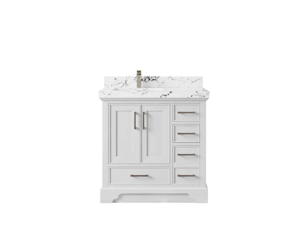Charlotte 36 in. W x 22 in. D Left Offset Sink Bathroom Vanity in White with 2 in Viola Night Quartz Countertop