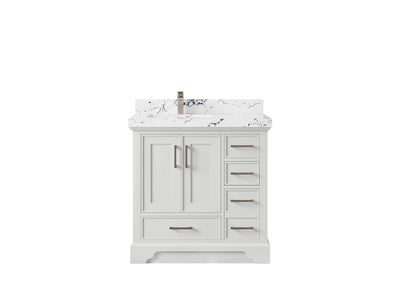 Charlotte 36 in. W x 22 in. D Left Offset Sink Bathroom Vanity in White with 2 in Viola Night Quartz Countertop