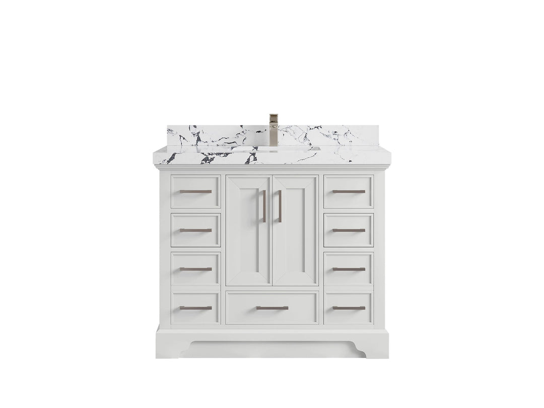 Charlotte 42 in. W x 22 in. D Single Sink Bathroom Vanity in White with 2 in Viola Night Quartz Countertop