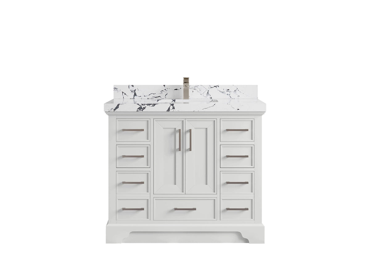 Charlotte 42 in. W x 22 in. D Single Sink Bathroom Vanity in White with 2 in Viola Night Quartz Countertop
