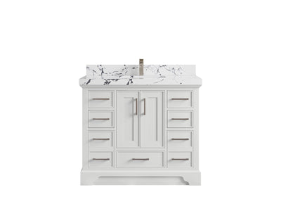 Charlotte 42 in. W x 22 in. D Single Sink Bathroom Vanity in White with 2 in Viola Night Quartz Countertop