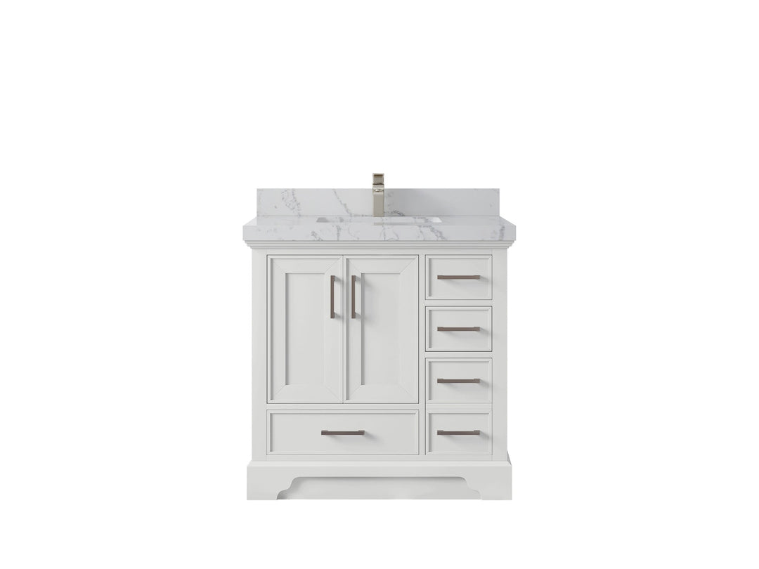 Charlotte 36 in. W x 22 in. D Center Sink Bathroom Vanity in White with 2 in Venatino Quartz Countertop