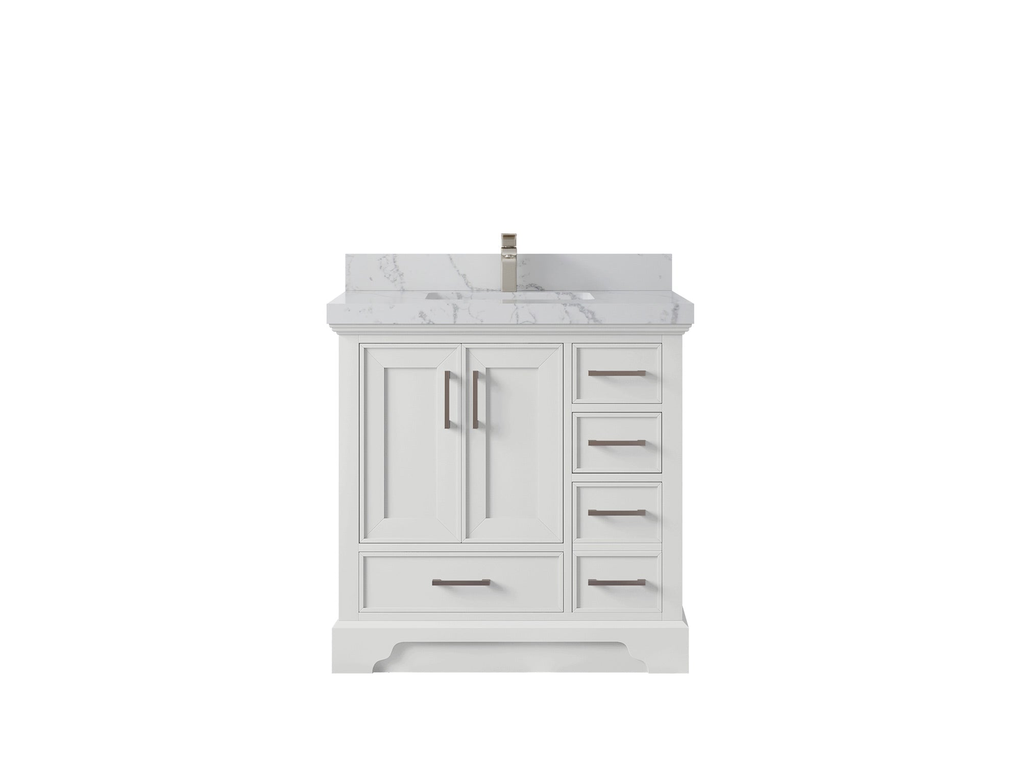 Charlotte 36 in. W x 22 in. D Center Sink Bathroom Vanity in White with 2 in Venatino Quartz Countertop