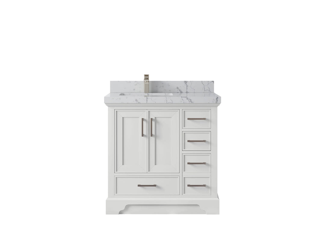 Charlotte 36 in. W x 22 in. D Left Offset Sink Bathroom Vanity in White with 2 in Venatino Quartz Countertop