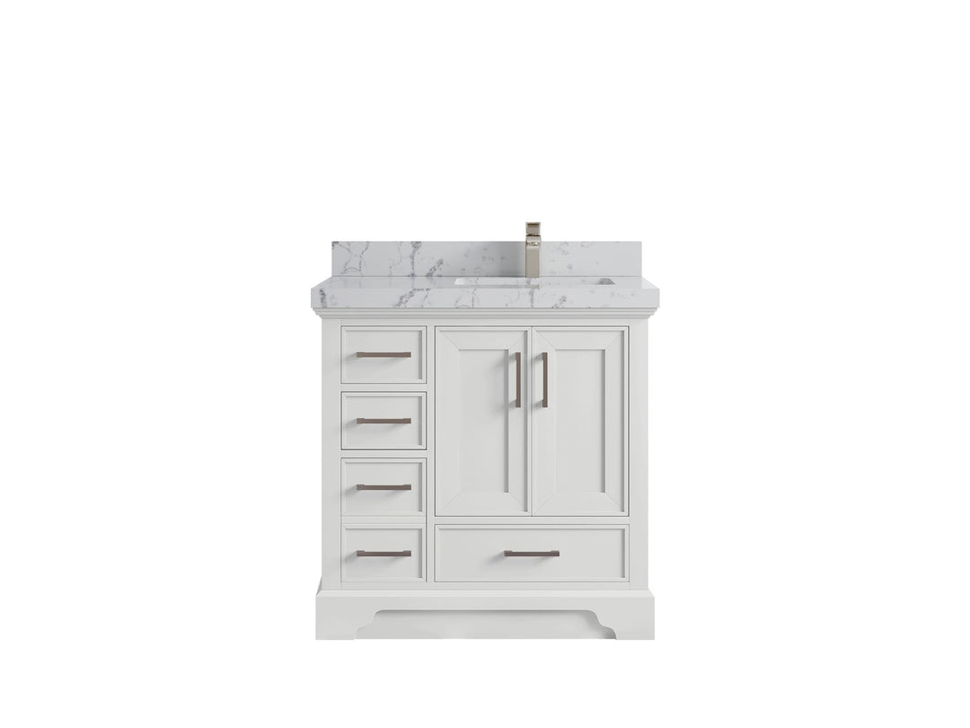 Charlotte 36 in. W x 22 in. D Right Offset Sink Bathroom Vanity in White with 2 in Venatino Quartz Countertop