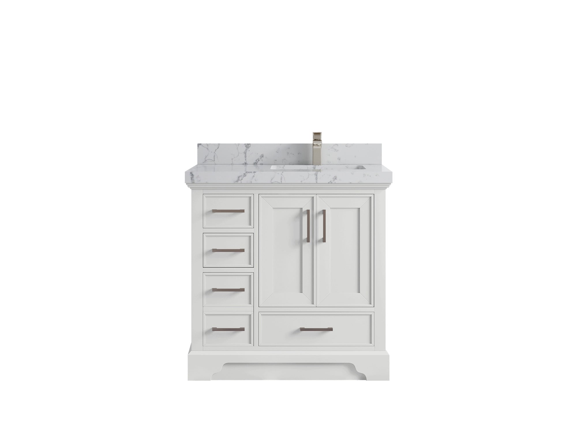 Charlotte 36 in. W x 22 in. D Right Offset Sink Bathroom Vanity in White with 2 in Venatino Quartz Countertop
