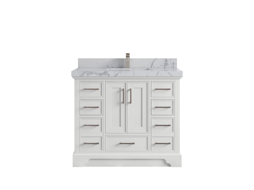 Charlotte 42 in. W x 22 in. D Single Sink Bathroom Vanity in White with 2 in Venatino Quartz Countertop