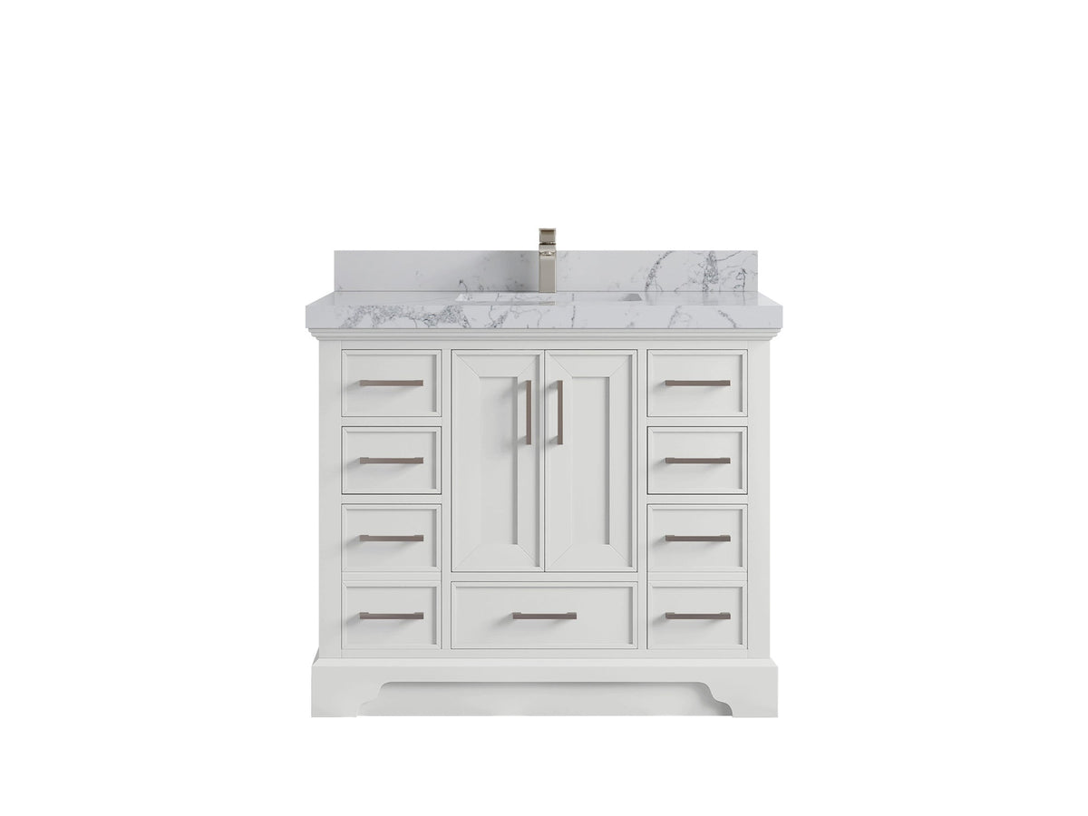 Charlotte 42 in. W x 22 in. D Single Sink Bathroom Vanity in White with 2 in Venatino Quartz Countertop