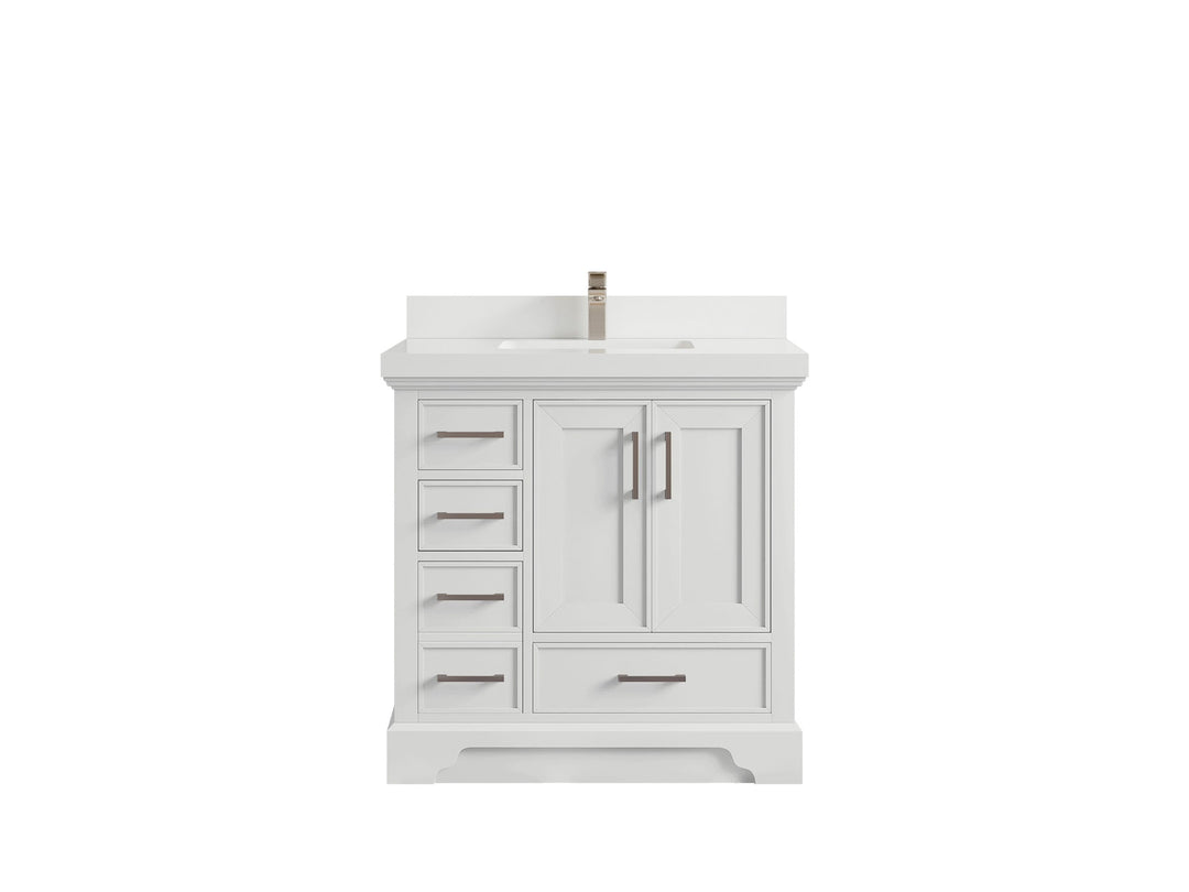 Charlotte 36 in. W x 22 in. D Center Sink Bathroom Vanity in White with 2 in White Quartz Countertop