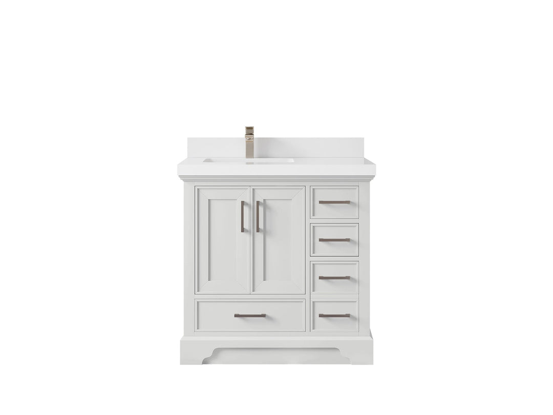 Charlotte 36 in. W x 22 in. D Left Offset Sink Bathroom Vanity in White with 2 in White Quartz Countertop