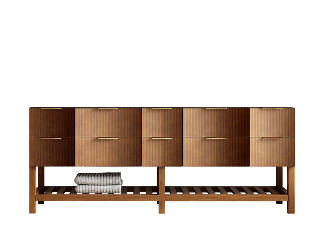 Catalina Teak 84 in W x 22 in D Free Standing Reeded Double Sink Bathroom Vanity