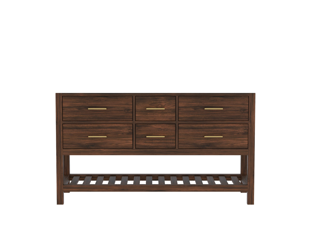 Parker Teak 60 in. W x 22 in. D Double Sink Bathroom Vanity in Dark Walnut- Cabinet only