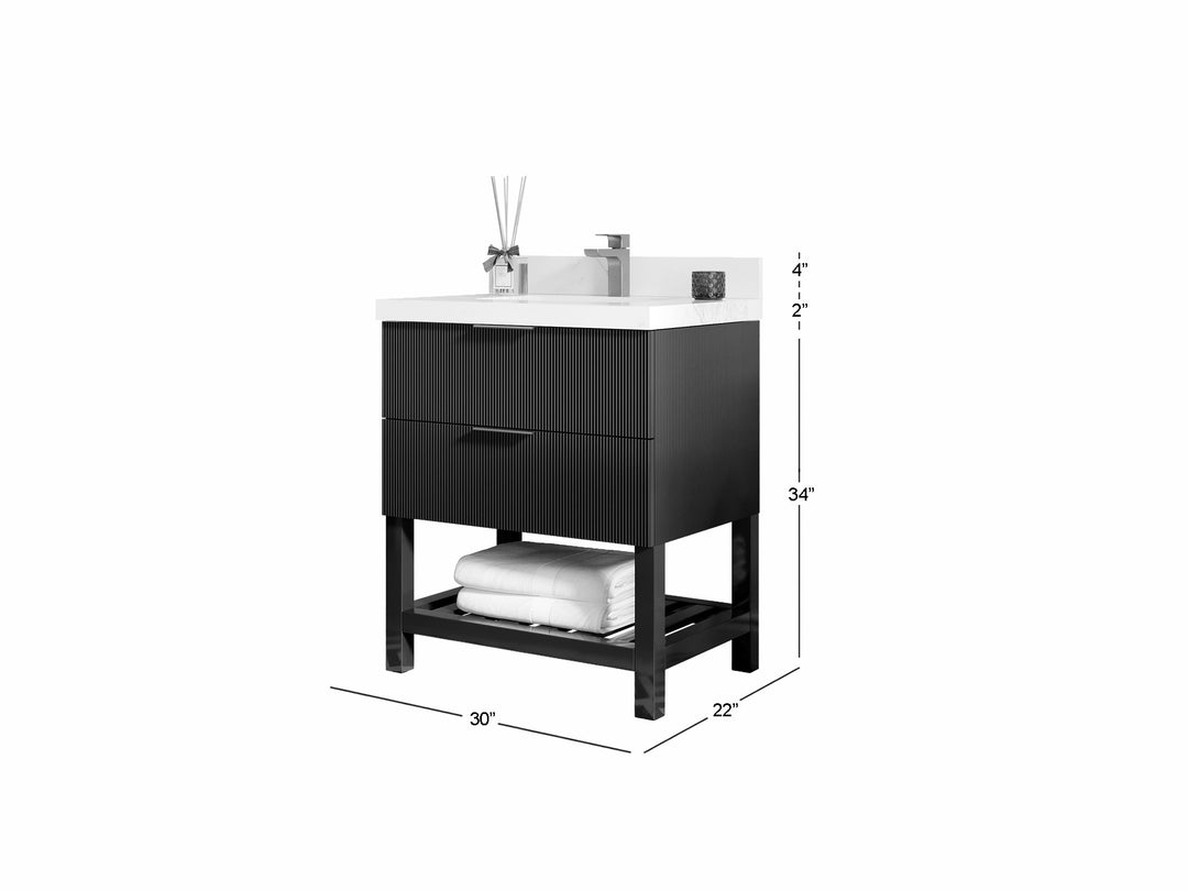 Catalina 30 in. W x 22 in. D Double Sink Bathroom Vanity in White  with Countertop- Dimensions